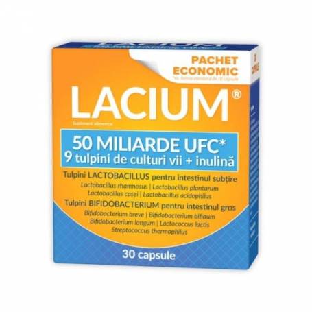 LACIUM 50 MILIARDE UFC - probiotic cu 9 tulpini si inulina, 30 capsule, Zdrovit