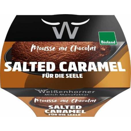 Mousse de ciocolata cu caramel sarat, eco-bio, 80 g, Weisenhorner Milch Manufaktur