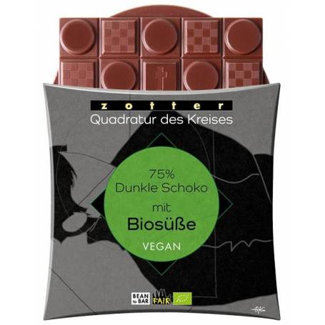 Ciocolata neagra 75% cacao, indulcita cu eritritol, vegana, eco-bio, 70 g, Zotter