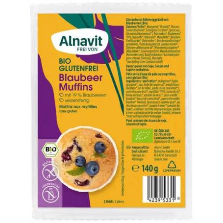 Briose cu afine, fara gluten, eco-bio, 140 g, 2 bucati, Alnavit