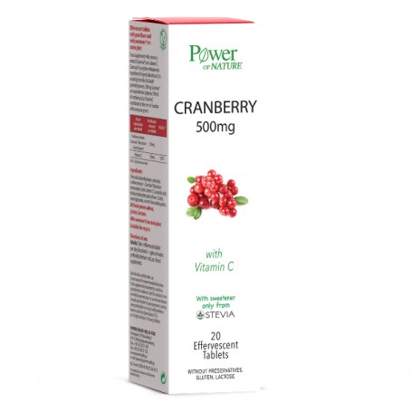 CRANBERRY (merisor) cu Vitamina C, indulcitor Stevia, 20 tablete efervescente, Power of nature