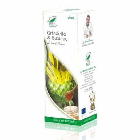 Sirop cu Grindella si Busuioc, eficient in starile gripale, tusea seaca si gatul iritat, 100 ml, Medica - Pro Natura