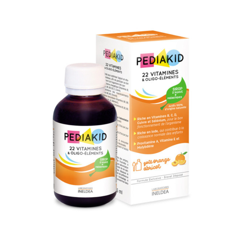 PEDIAKID 22 VITAMINE si OLIGOELEMENTE, sirop copii, aroma de caise,