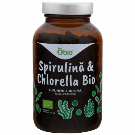 Spirulina si Chlorella, eco-bio, 375 tablete (150g), Obio