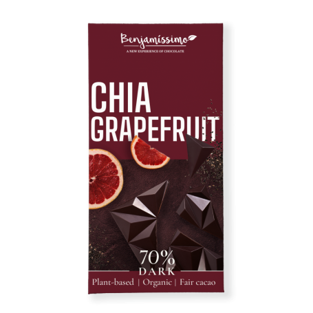 Ciocolata neagra 70% cu chia si grapefruit, eco-bio, 60g, Benjamissimo