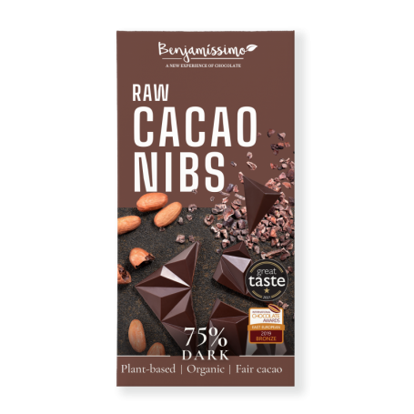 Ciocolata neagra 75% cu cacao nibs, eco-bio, 60g, Benjamissimo