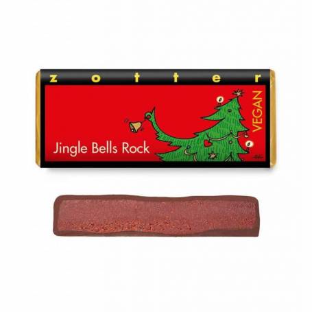 Ciocolata neagra vegana umpluta cu ganache de vin rosu - Jingle Bells Rock, eco-bio, 70 g, Zotter