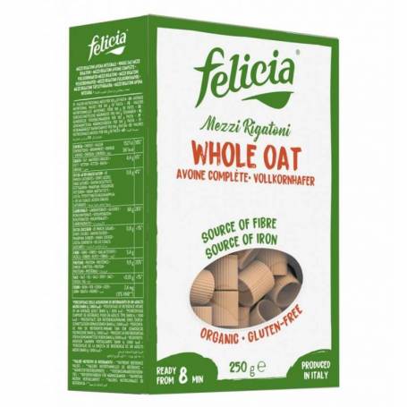 Mezzi Rigatoni - paste din faina integrala de ovaz fara gluten, eco-bio, 250 g, Felicia