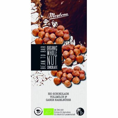 Ciocolata cu lapte si alune de padure, eco-bio, 100 g, Meybona