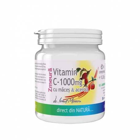 Vitamina C cu Macese si Acerola, cu aroma de Zmeura, 1000 mg , 10 comprimate, Medica - Pro Natura