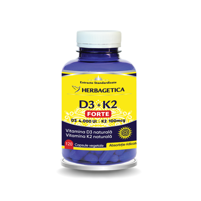 Vitamina D3 + K2 forte, 120 capsule, Herbagetica