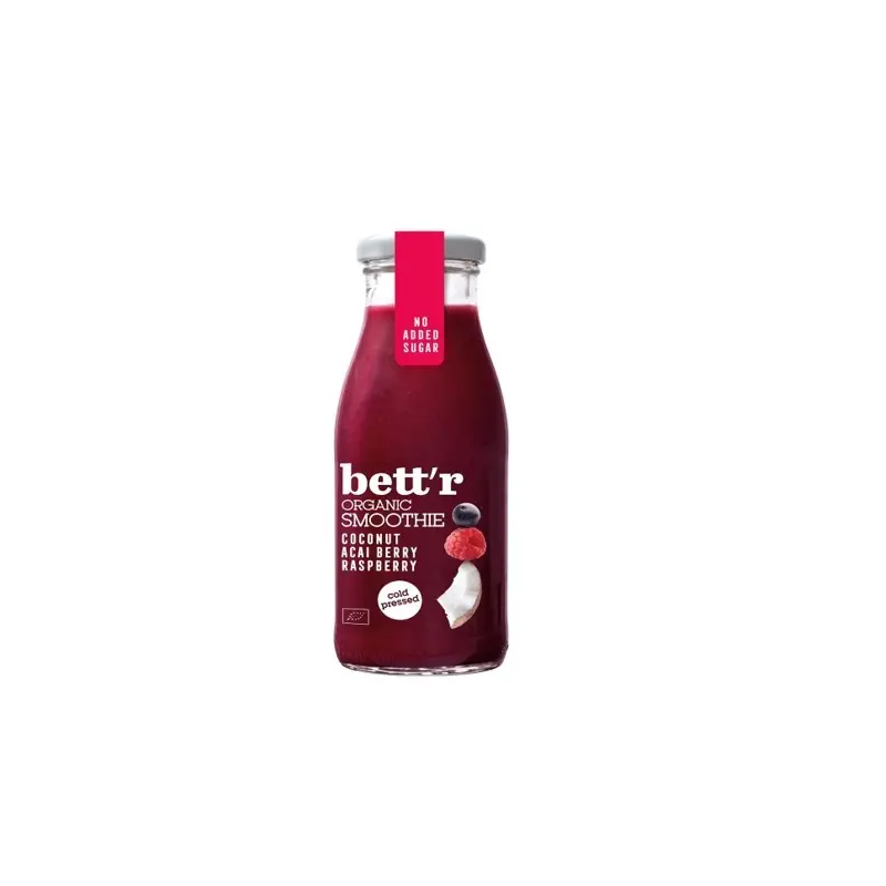 Smoothie cu zmeura, acai si cocos, fara zahar, eco-bio, 250 ml, Bettr