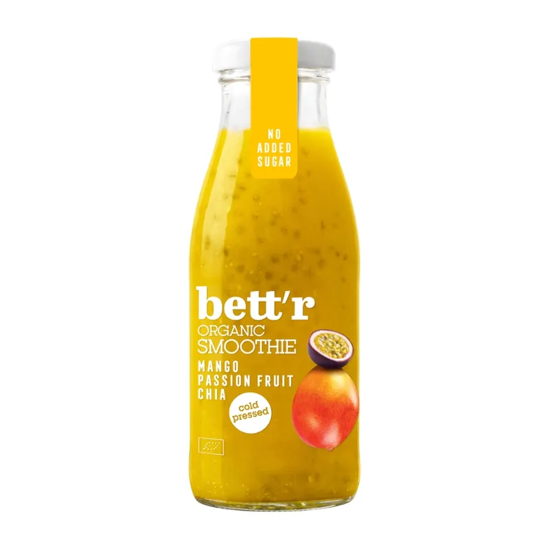 Smoothie cu mango, fructul pasiunii si chia, fara zahar, eco-bio,