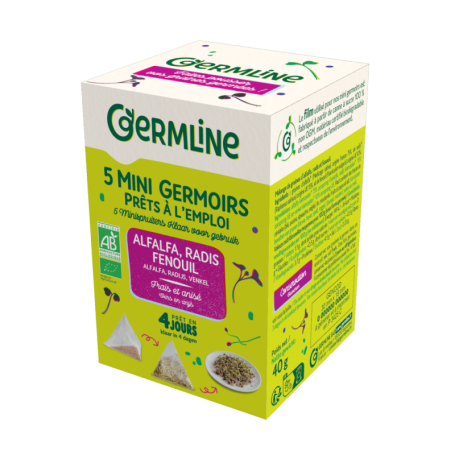 Mini germinatoare cu seminte de alfalfa, ridiche si fenicul, eco-bio, 5 bucati x 8g, 40 g, Germline