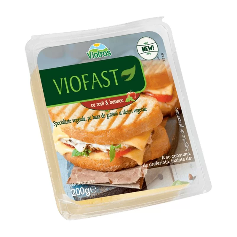 VIOFAST - Cascaval vegetal cu rosii si busuioc, 200 g - Violife