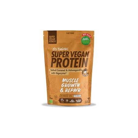 Pulbere proteica cu ashwagandha si caramel, Super Vegan Protein, eco-bio, 400 g, Iswari