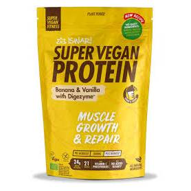 Pulbere proteica cu banane si vanilie cu DigeZyme, dupa efort, Super Vegan Protein, eco-bio, 875 g, Iswari