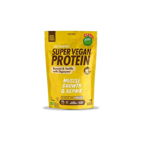 Pulbere proteica cu banane si vanilie cu DigeZyme, dupa efort, Super Vegan Protein, eco-bio, 875 g, Iswari