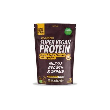 Pulbere proteica cu mocha si scortisoara Ceylon, dupa efort, Super Vegan Protein, eco-bio, 875 g, Iswari